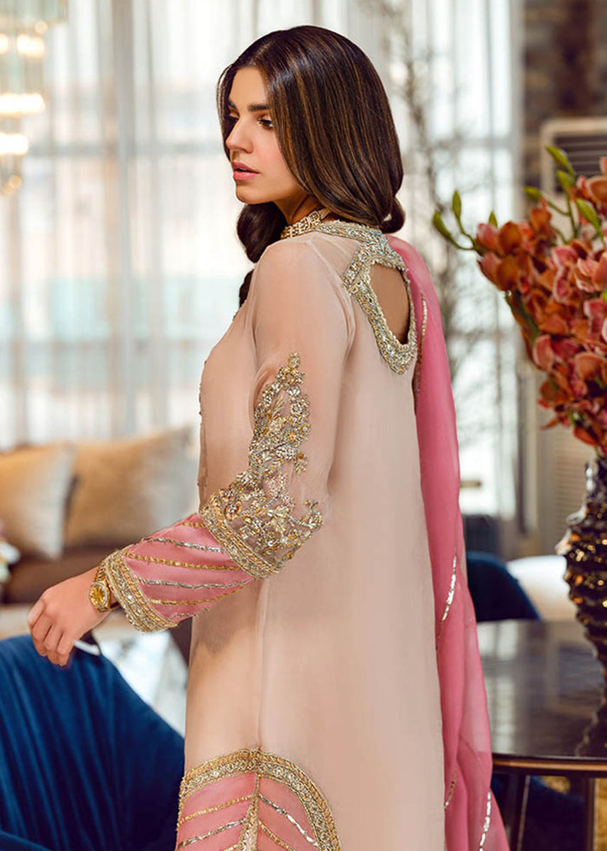 Sara Rohail Asghar Organza Embroidered Hand Emblishment Collection SRA PEACH NOUVEAU