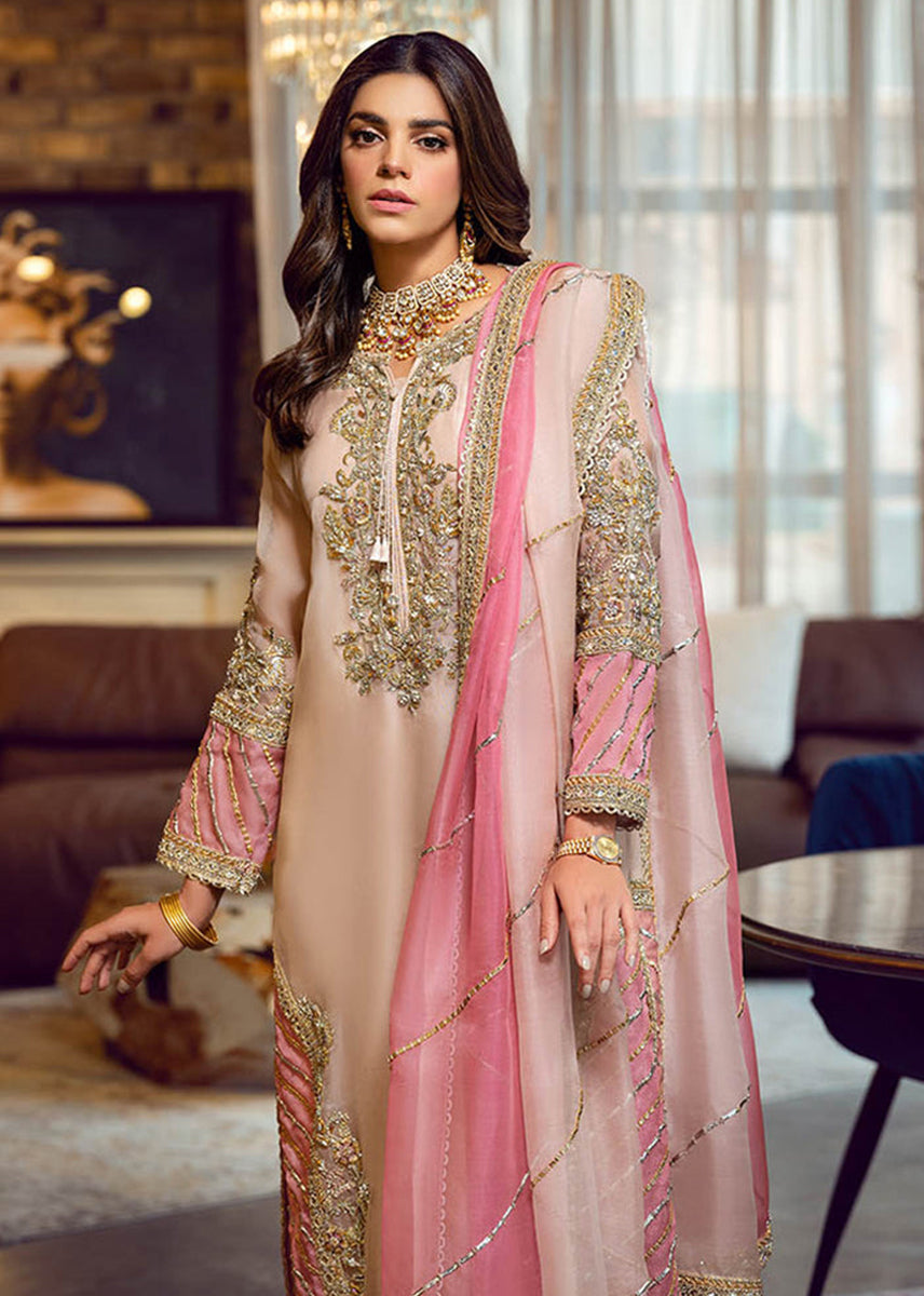 Sara Rohail Asghar Organza Embroidered Hand Emblishment Collection SRA PEACH NOUVEAU