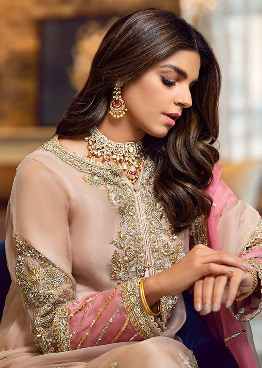 Sara Rohail Asghar Organza Embroidered Hand Emblishment Collection SRA PEACH NOUVEAU