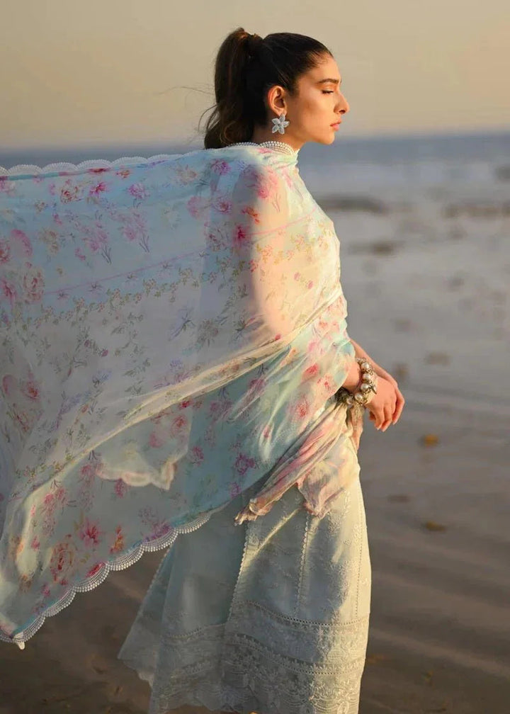 Zaib By Nimsay Luxury Embroidered Chiken Kari Lawn Unstitched 3 Piece Sky Blue - 3 Pieces Lawn - Zainabjees