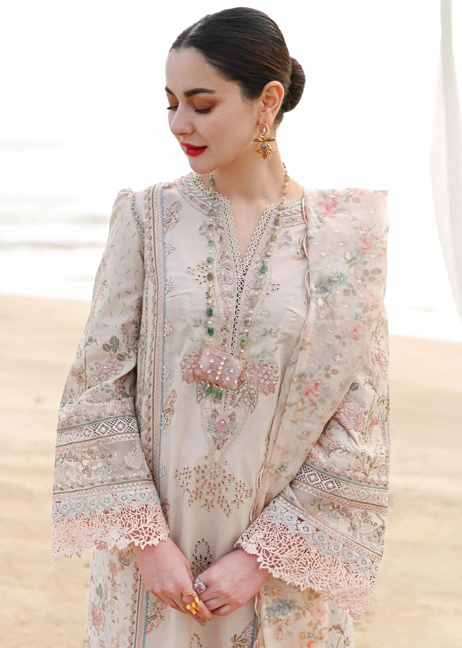 Sahil by Qalamkar Embroidered Lawn Suits Unstitched 3 Piece QLM23S SP - 03 Khansa - Luxury Collection - 3 Pieces Lawn - Zainabjees