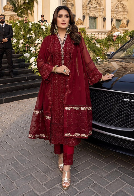 Azure Vibrant Ruby - Luxury Chiffon Embroidered Unstitched 3 Piece