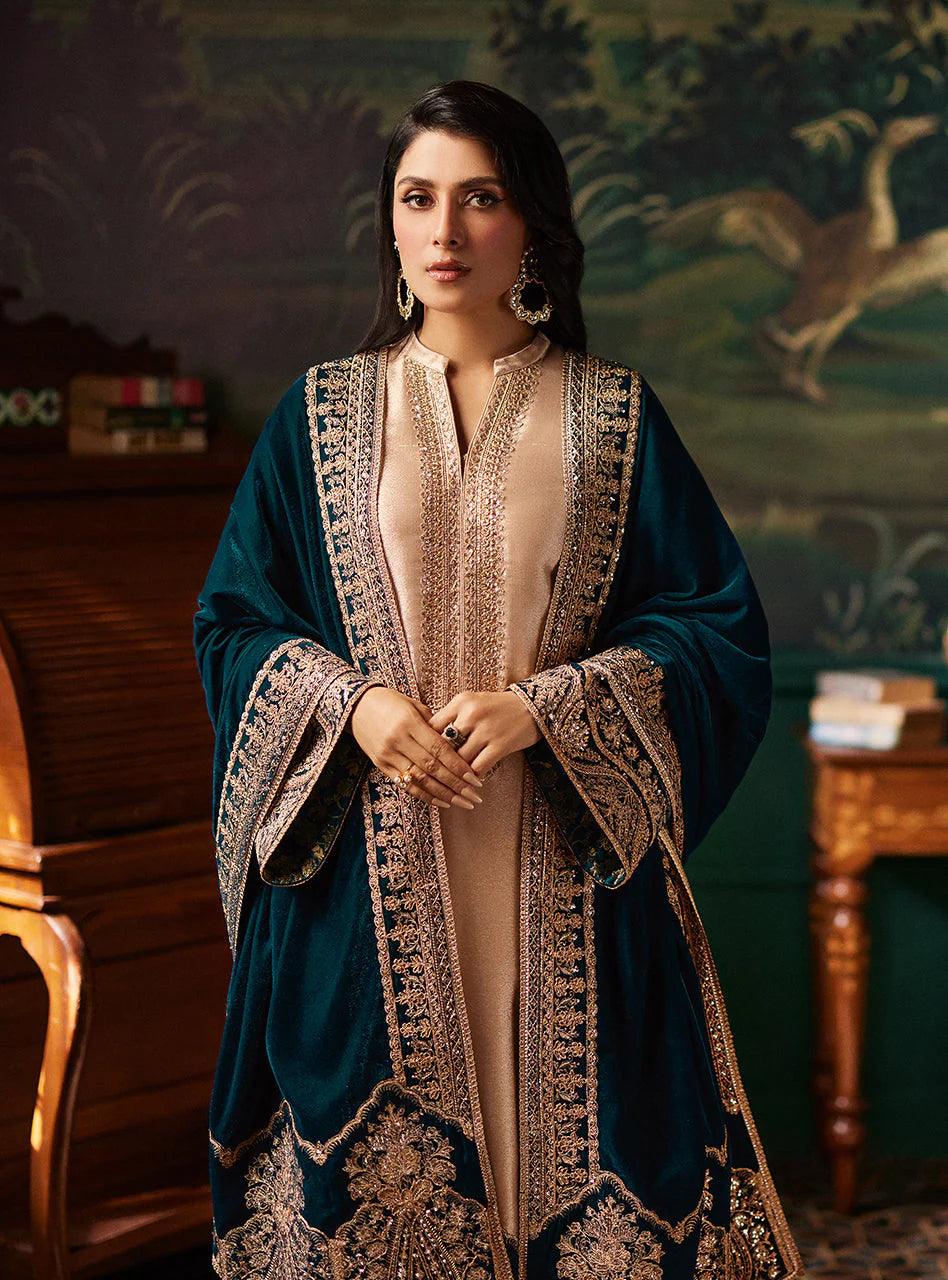 ZAINAB CHOTTANI AMBER MESURI TISSUE WITH 9000 MICRO VELVET SHAWL 3 PC - 09866