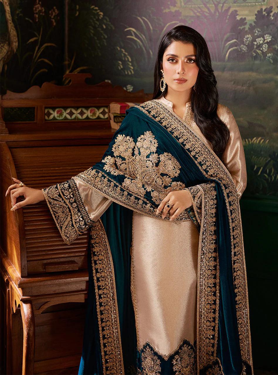 ZAINAB CHOTTANI AMBER MESURI TISSUE WITH 9000 MICRO VELVET SHAWL 3 PC - 09866