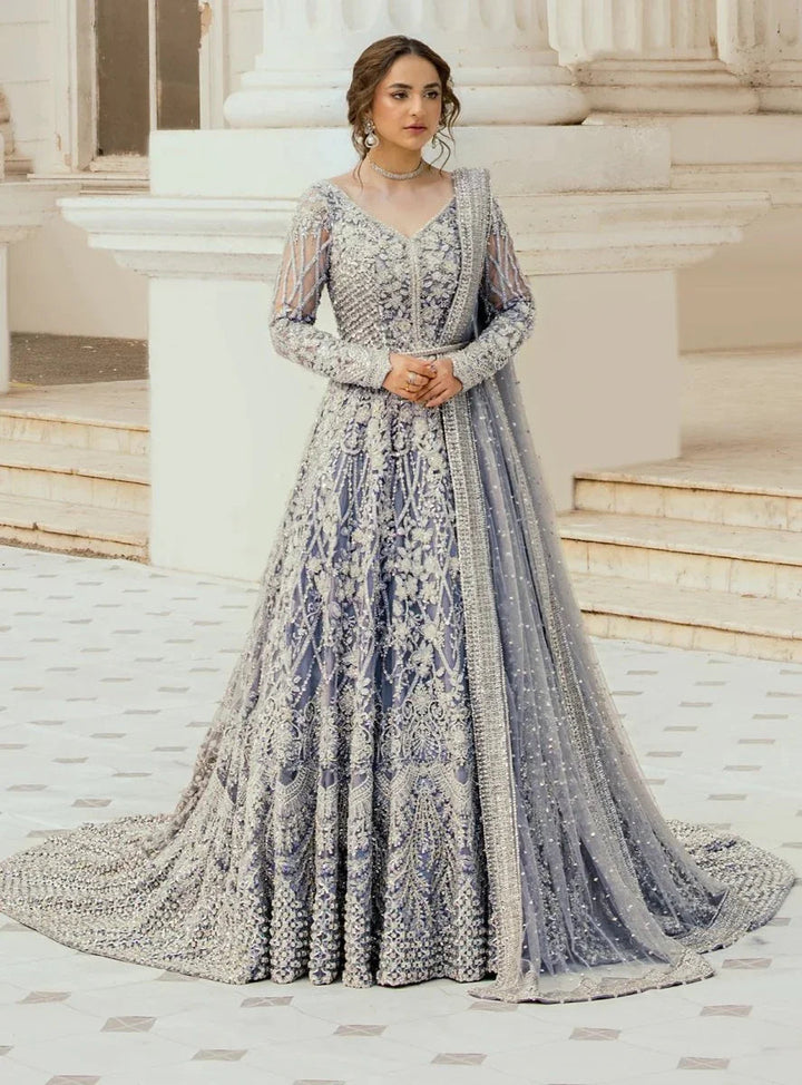 Erum Khan Luxurious Net Embroidered 3 Piece Unstitched Moonlit Majesty - 3 Pieces Net Embroidered - Zainabjees