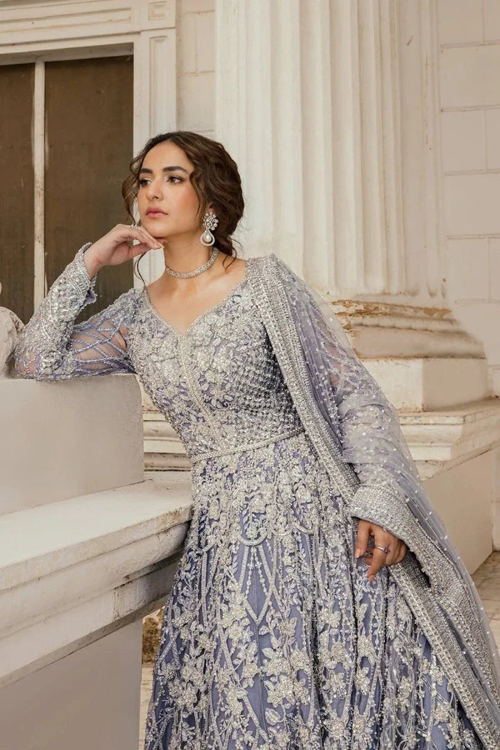 Erum Khan Luxurious Net Embroidered 3 Piece Unstitched Moonlit Majesty - 3 Pieces Net Embroidered - Zainabjees
