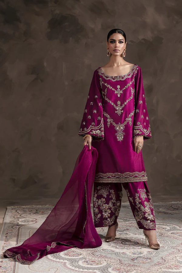 Abeera Usman Premium Raw Silk Hand Emblishment Collection Burgundy-04