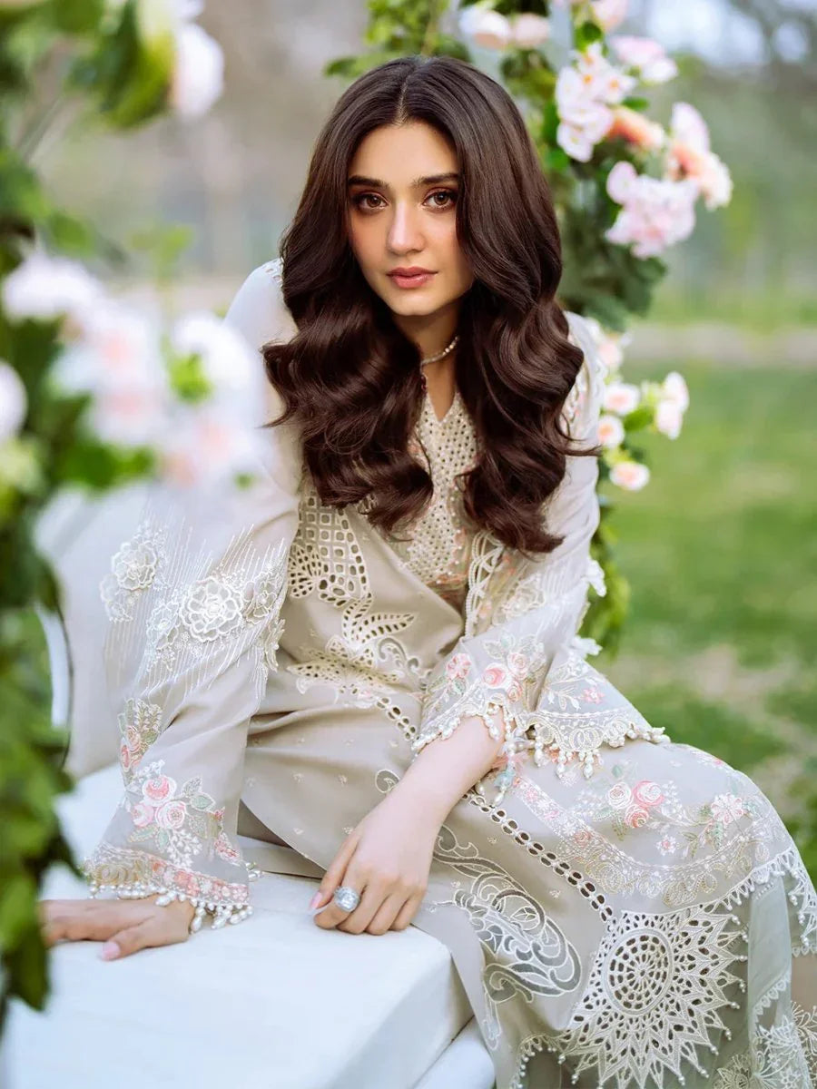 Bin Ilyas Luxury Embroidered Unstitched Lawn 3 Piece 103 - B - 3 Pieces Lawn - Zainabjees