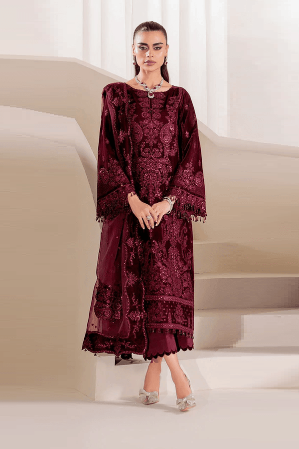 Baroque Luxury Embroidered Velvet 3 Pcs Unstitched Collection UF-758