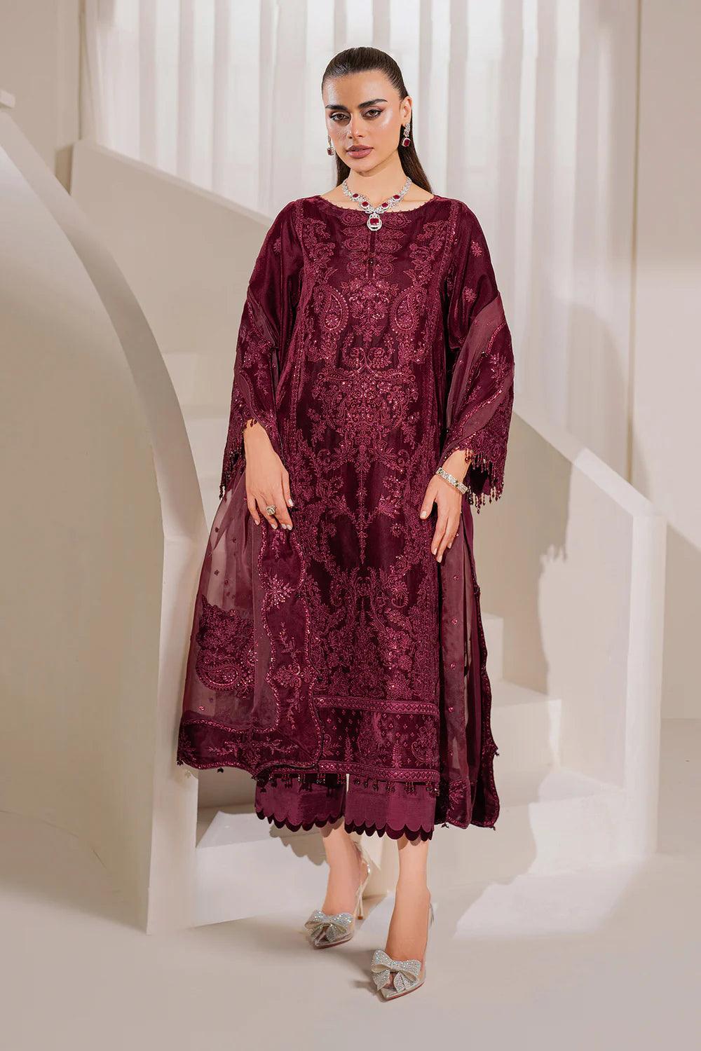 Baroque Luxury Embroidered Velvet 3 Pcs Unstitched Collection UF-758