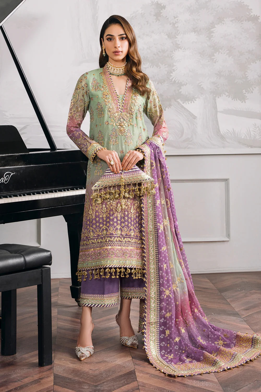 Baroque Luxury Chiffon Embroidered Unstitched 3 Piece - CH12-08