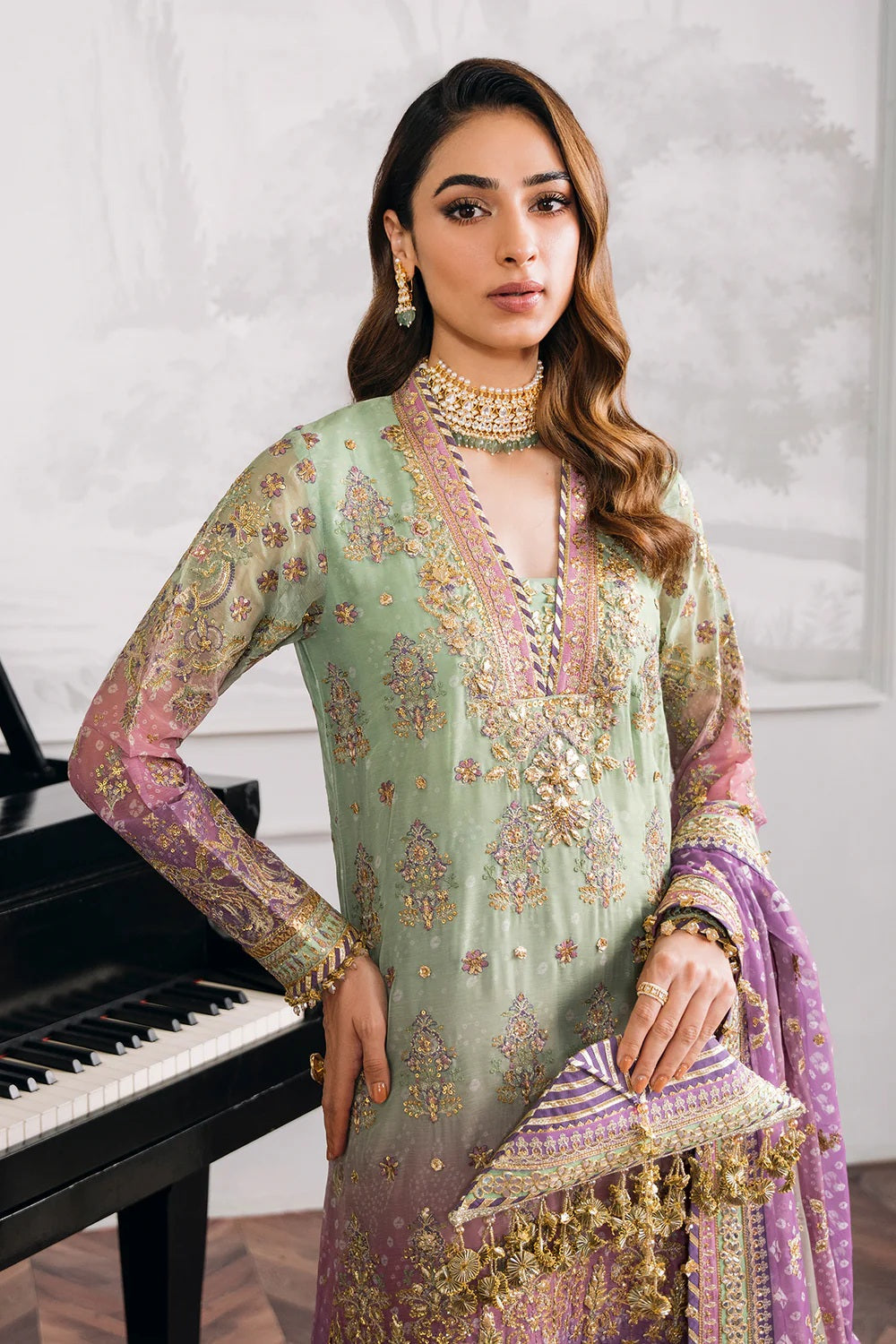 Baroque Luxury Chiffon Embroidered Unstitched 3 Piece - CH12-08