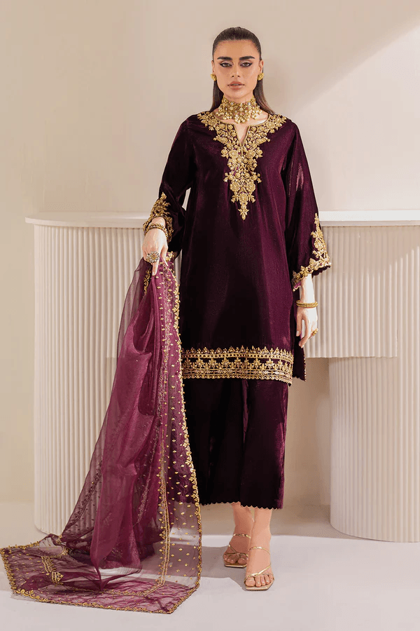 Baroque Formals Luxury Velvet Embroidered Unstitched 3 Pc Collection PR-1023 Maroon