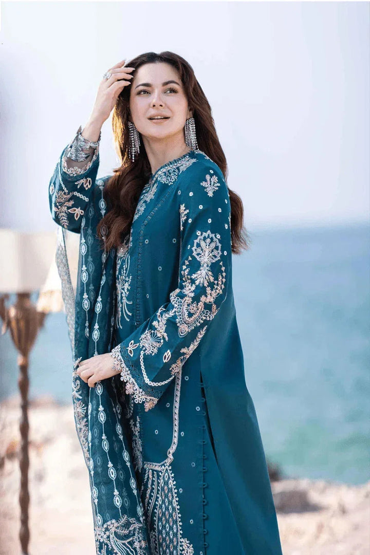 Qalamkar Luxury Lawn Embroidered 3 Piece Unstitched Sahil Kinare FP - 16 - Kira - 3 Pieces Lawn - Zainabjees