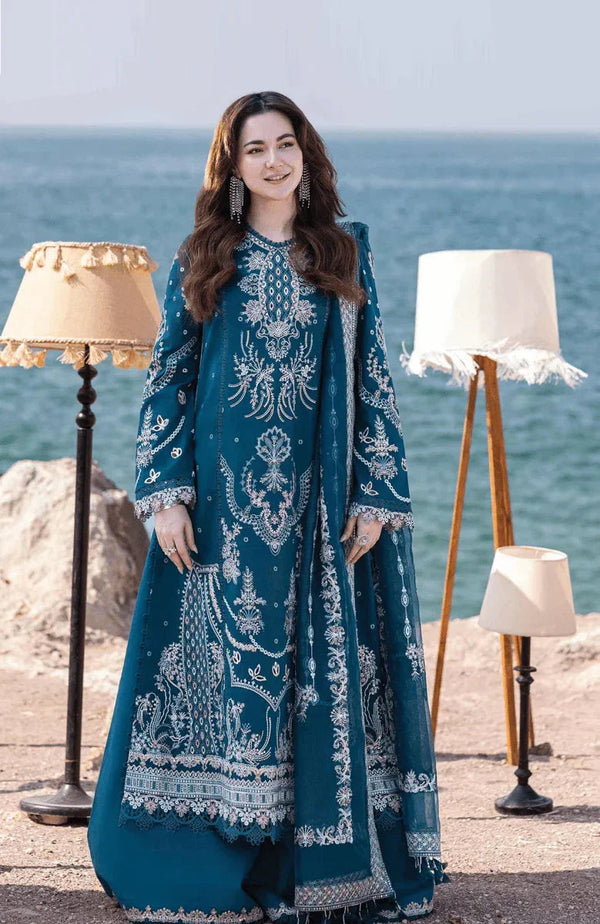 Qalamkar Luxury Lawn Embroidered 3 Piece Unstitched Sahil Kinare FP - 16 - Kira - 3 Pieces Lawn - Zainabjees