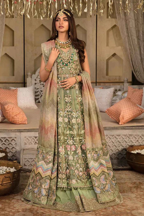 Crimson By Saira Shakira Embroidered Net Suits Unstitched CR22WD 1B Mint - SHEESHAY HAZARON