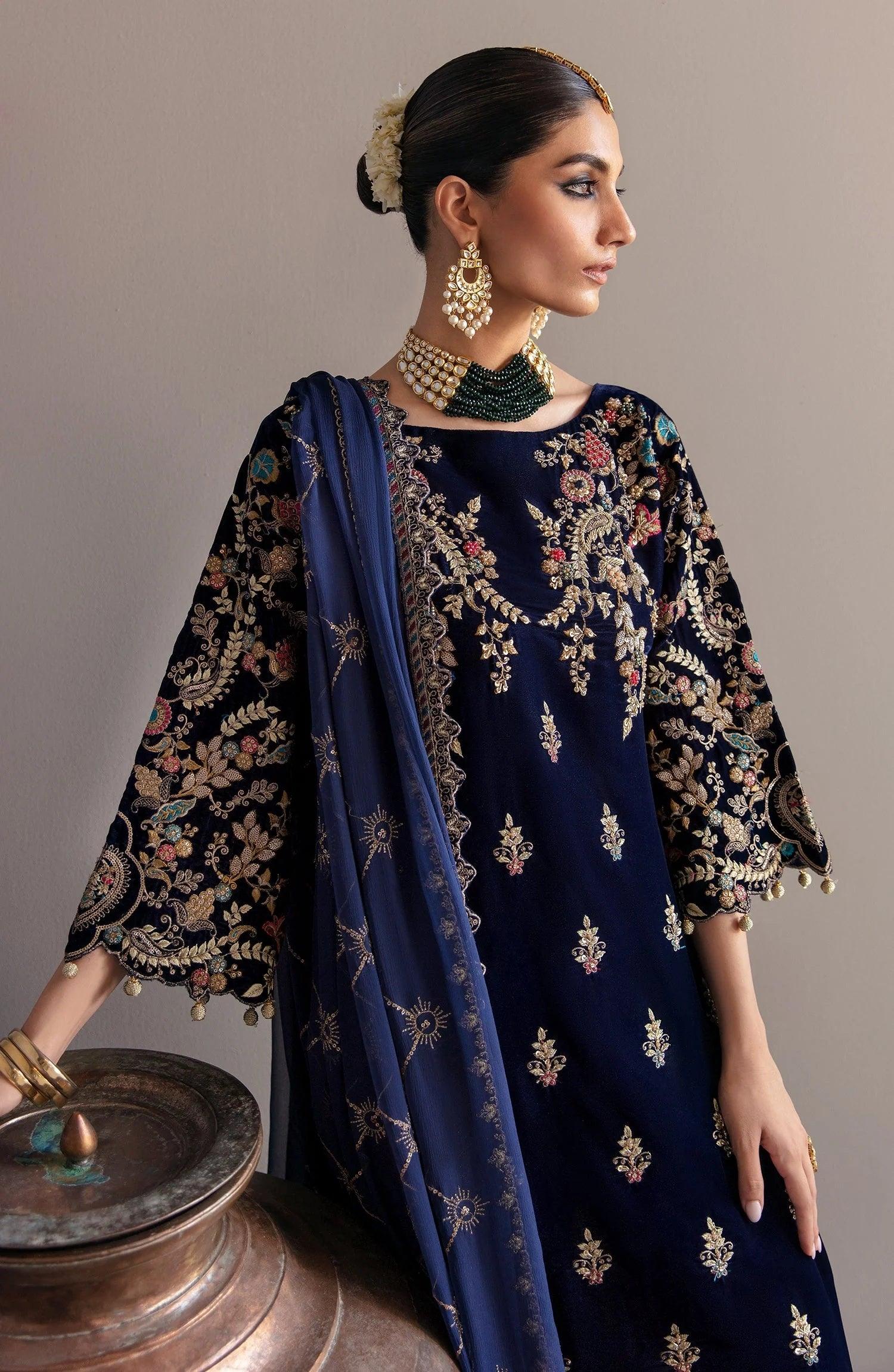 Emaan Adeel Makhmal Embroidered Velvet 3Pc Unstitched Suit MK-03 FALAK