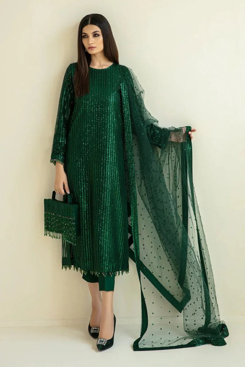 Baroque Luxury Net Embroidered Unstitched 3 Piece UF - 386 - 3 Pieces Net Embroidered - Zainabjees