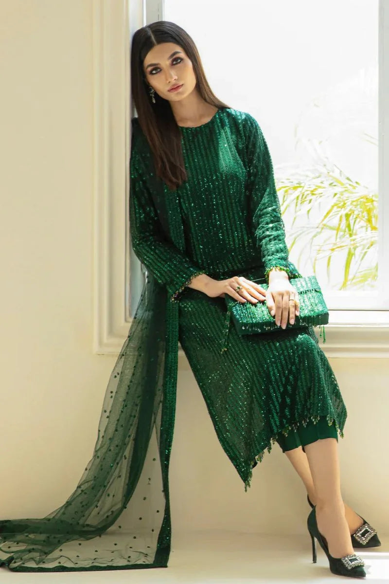 Baroque Luxury Net Embroidered Unstitched 3 Piece UF - 386 - 3 Pieces Net Embroidered - Zainabjees