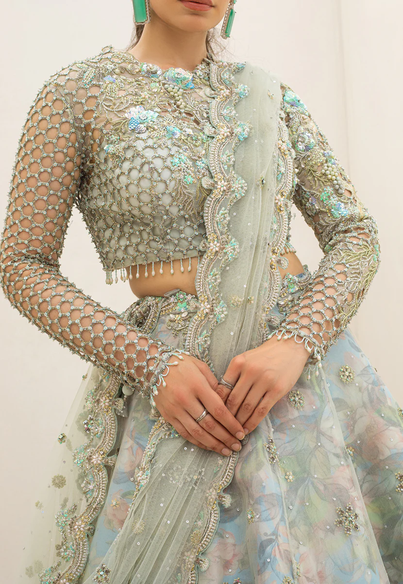 Qalamkar Wedding Festive Net Embroidered Unstitched 3 Pc Collection C-01 ZERLIN
