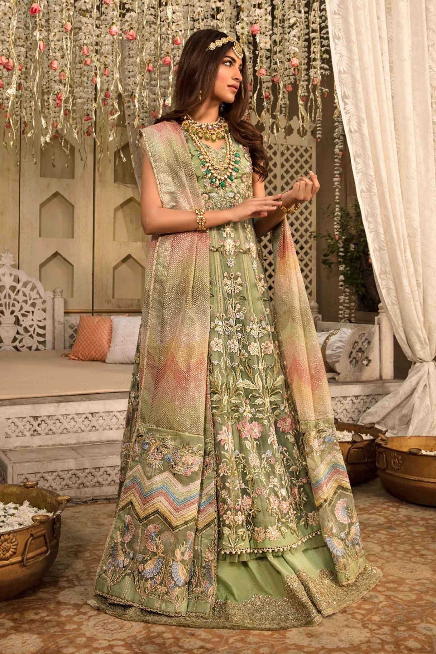 Crimson By Saira Shakira Embroidered Net Suits Unstitched CR22WD 1B Mint - SHEESHAY HAZARON
