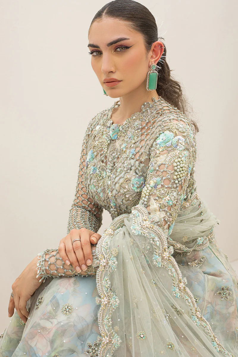 Qalamkar Wedding Festive Net Embroidered Unstitched 3 Pc Collection C-01 ZERLIN