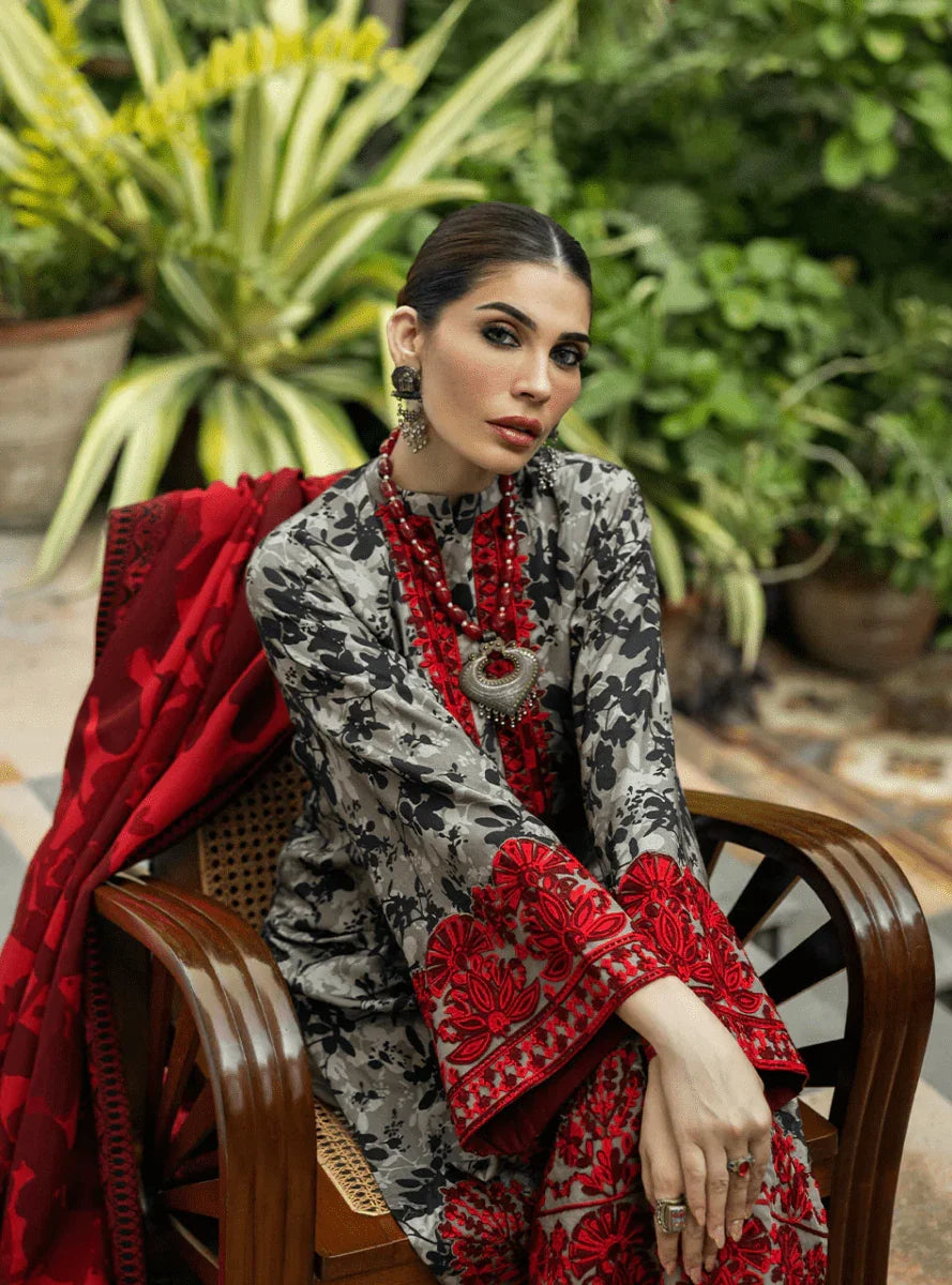 Zainab Chottani Embroidered Herringbone Unstitched 3Pc Suit D - 04 Zemestan - 3 Pieces Lawn - Zainabjees