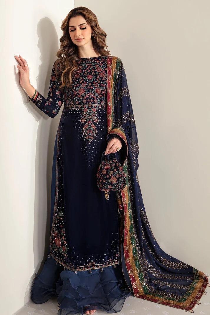 Jazmine Embroidered Velvet Formal VF - 2005 Unstitched 3 Pieces Velvet Collection - 3 pieces Velvet - Zainabjees