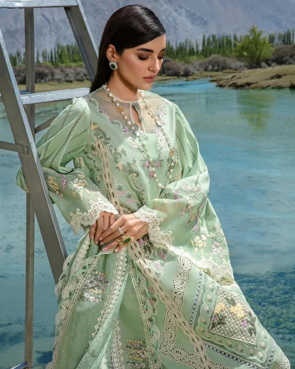 Crimson Luxury Lawn Embroidered Collection A French Brunch - Sage - 3 Pieces Lawn - Zainabjees