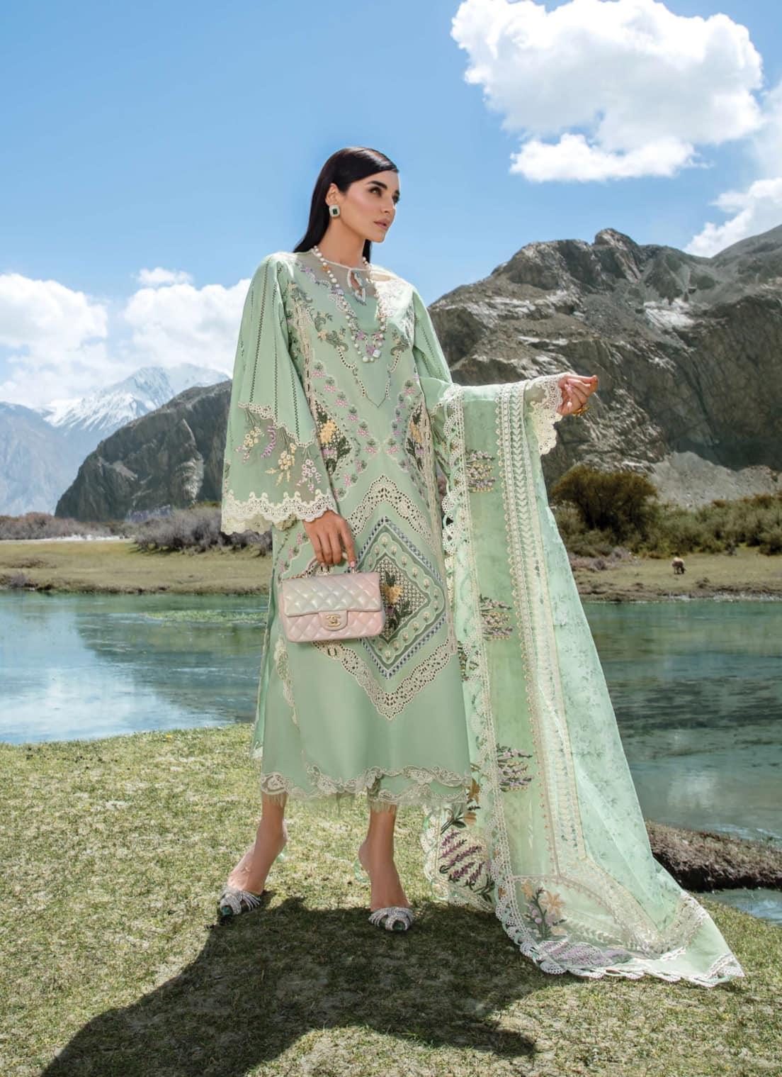 Crimson Luxury Lawn Embroidered Collection A French Brunch - Sage - 3 Pieces Lawn - Zainabjees