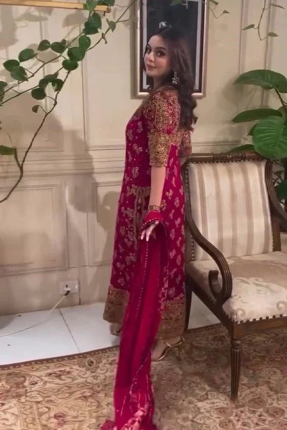 Haris Shakeel Brides Pure Chiffon Suits Unstitched Faushia - 3 Pieces Lawn - Zainabjees