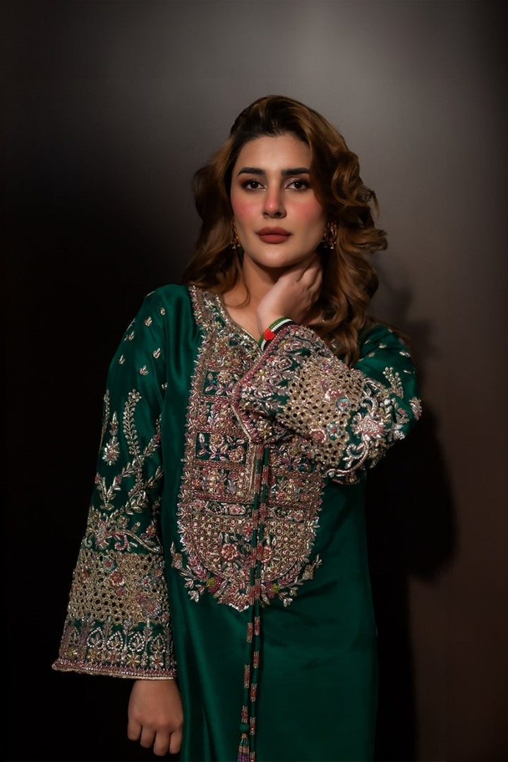 Hijab Hand Made Wedding Festive Luxury Raw Silk Unstitched KUBRA - 3 Pieces Lawn - Zainabjees