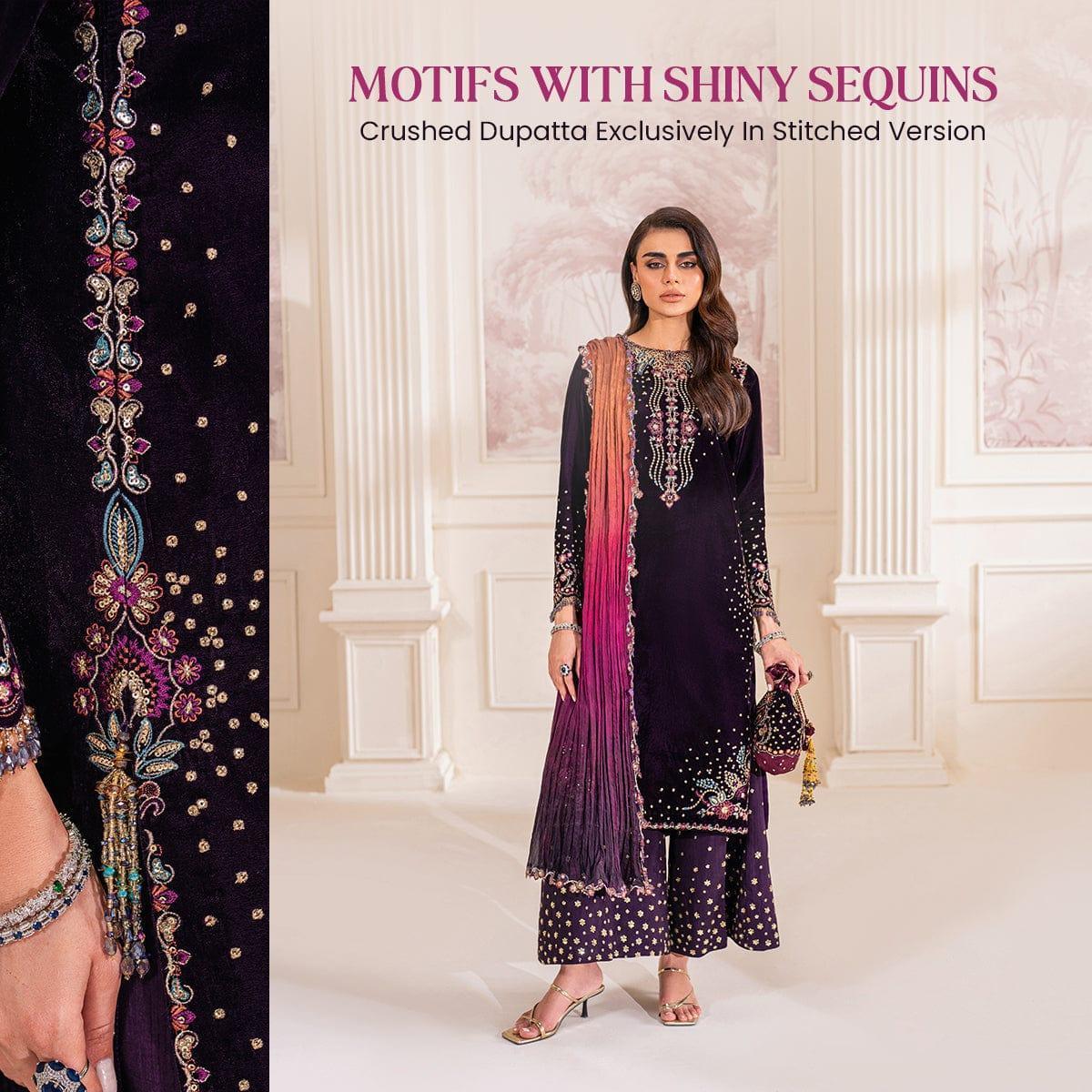 Baroque Formals Luxury Velvet Collection Unstitched UF - 748 - 3 pieces Velvet - Zainabjees