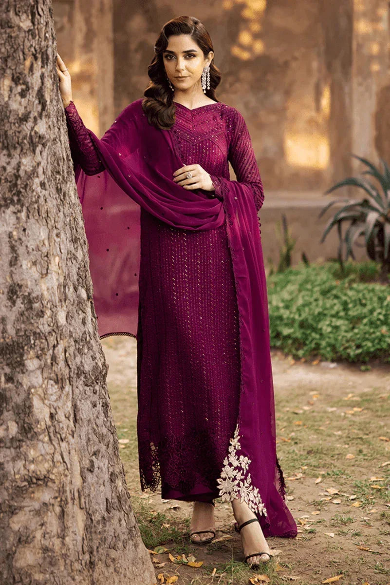 Azure Luxury Embroidered Chiffon Unstitched Collection GARNET MAJESTY - 3 pieces chiffon - Zainabjees