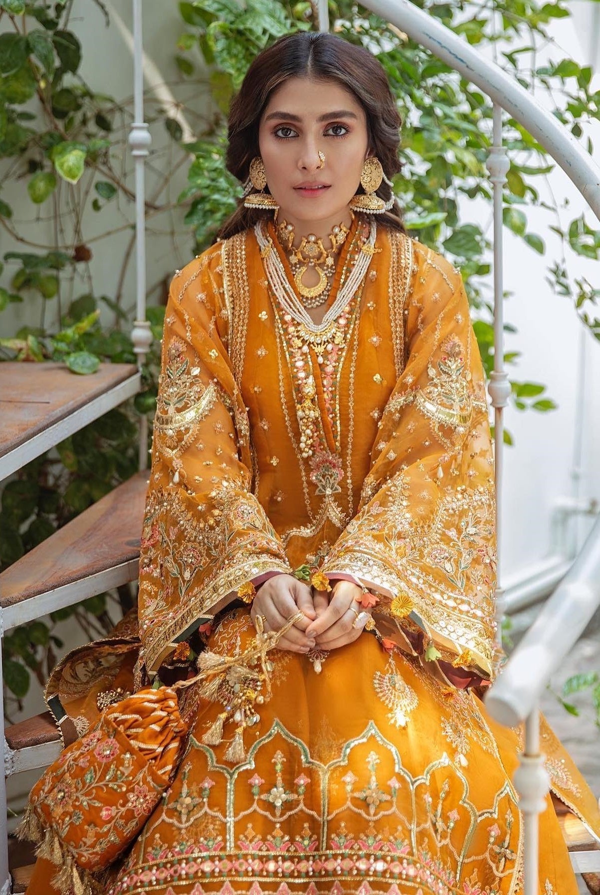 Zarlish By Mohsin Naveed Ranjha Organza Embroidered 3 Pcs Unstitched Henna Mustard