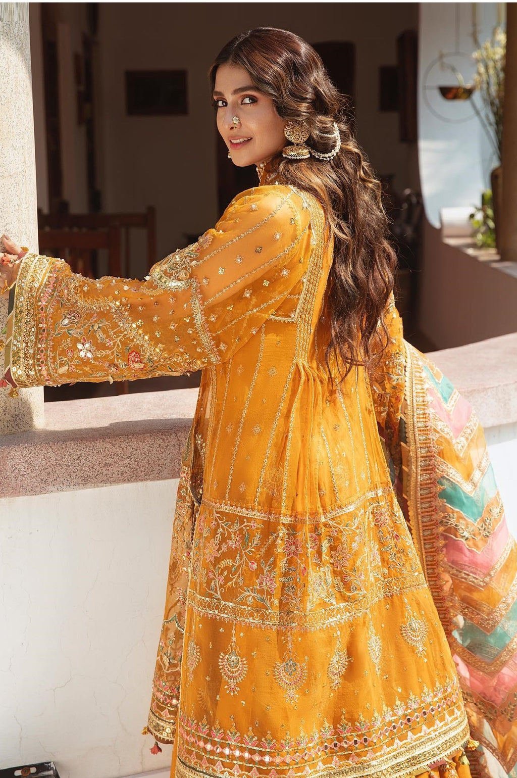 Zarlish By Mohsin Naveed Ranjha Organza Embroidered 3 Pcs Unstitched Henna Mustard