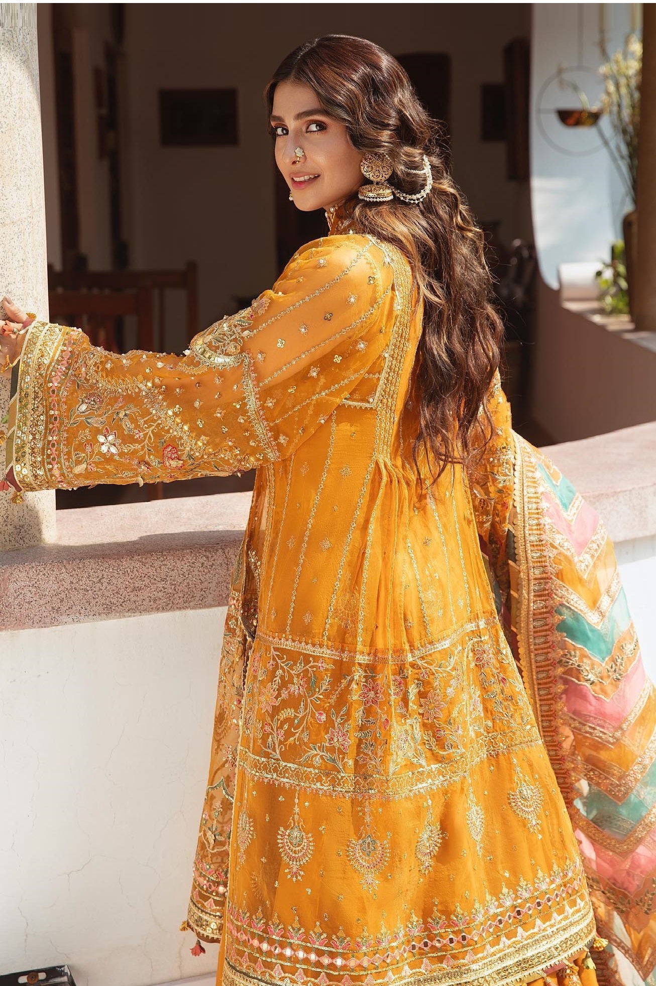 Zarlish By Mohsin Naveed Ranjha Organza Embroidered 3 Pcs Unstitched Henna Mustard