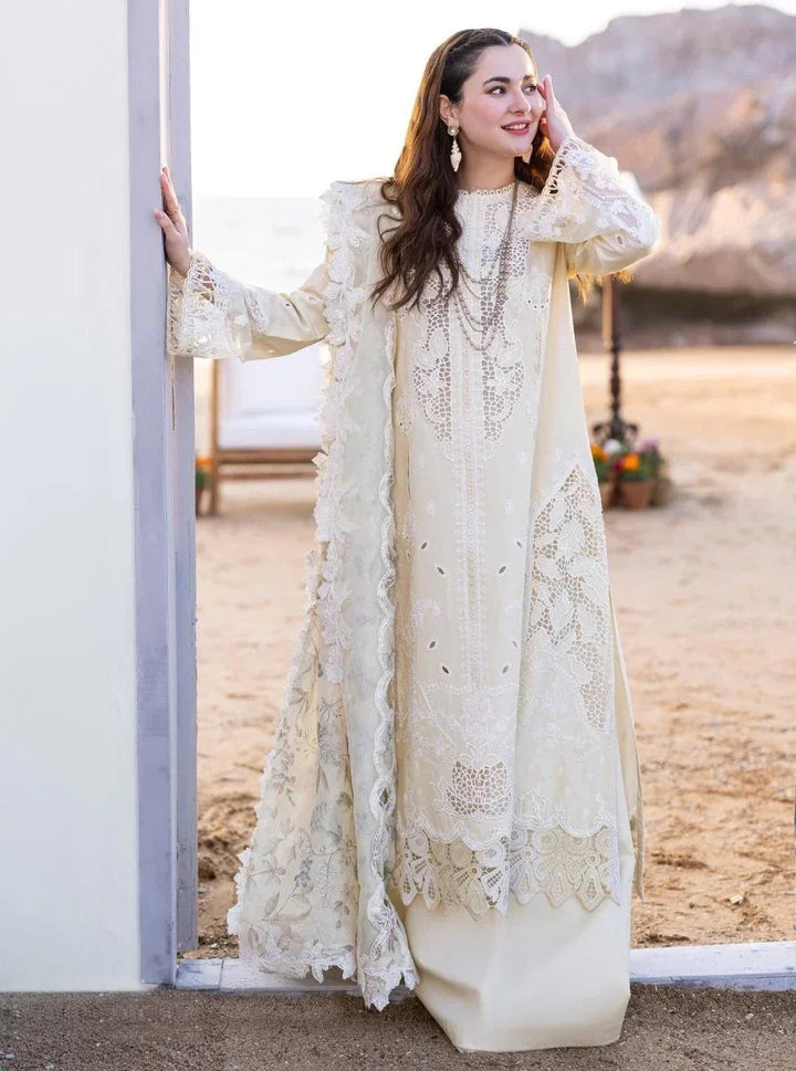 Qalamkar Sahil Kinare Luxury Lawn Embroidered Unstitched 3 Piece - FP - 01 Jana - 3 Pieces Lawn - Zainabjees