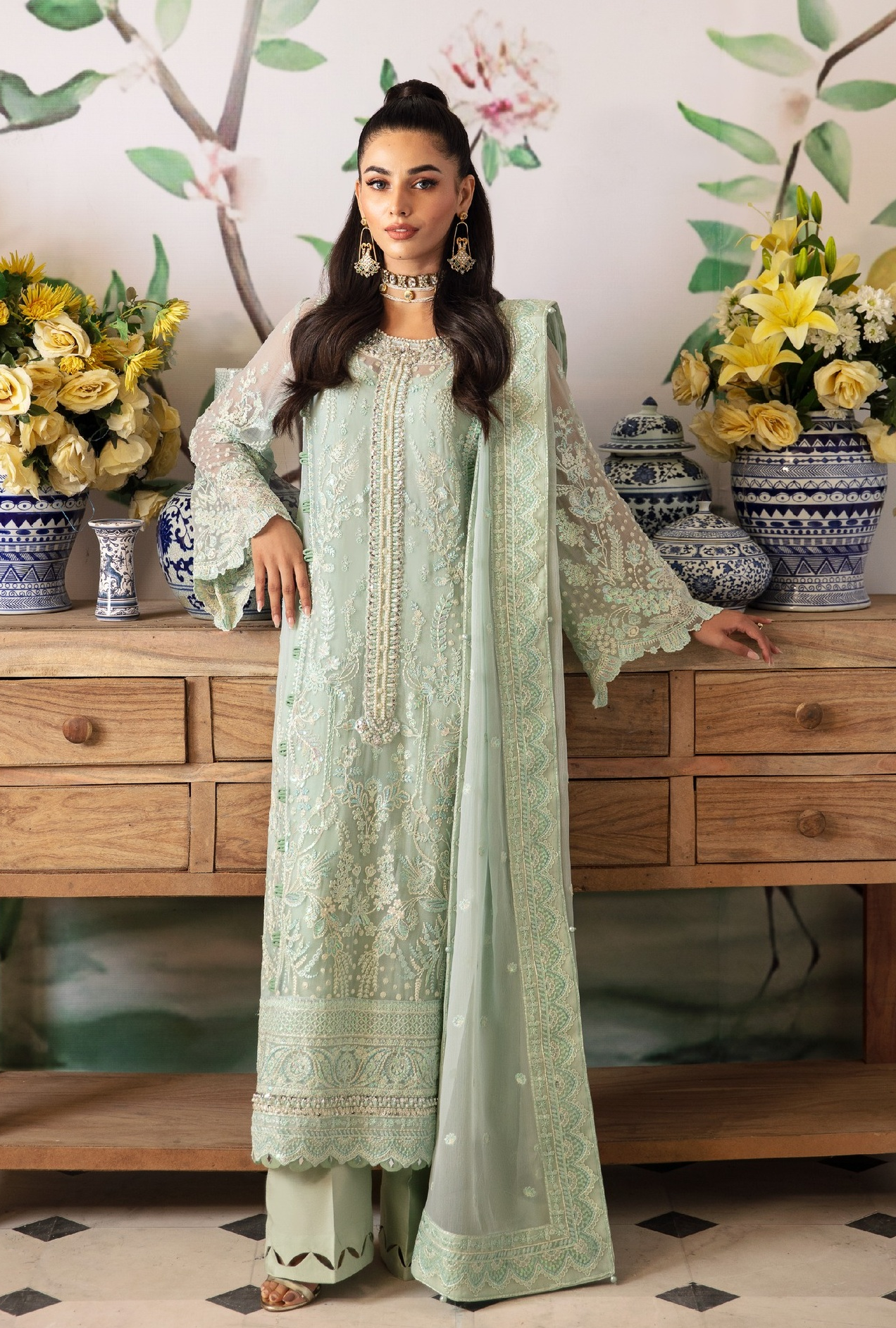 Gulal Luxury Chiffon Embroidered Unstitched Wedding Festive Jade -02