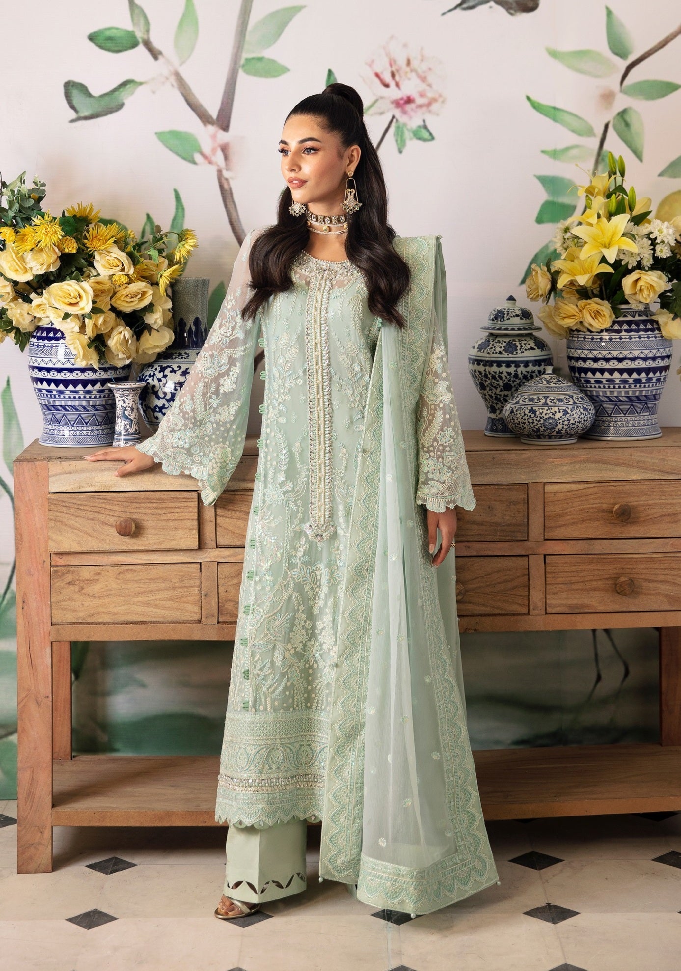 Gulal Luxury Chiffon Embroidered Unstitched Wedding Festive Jade -02
