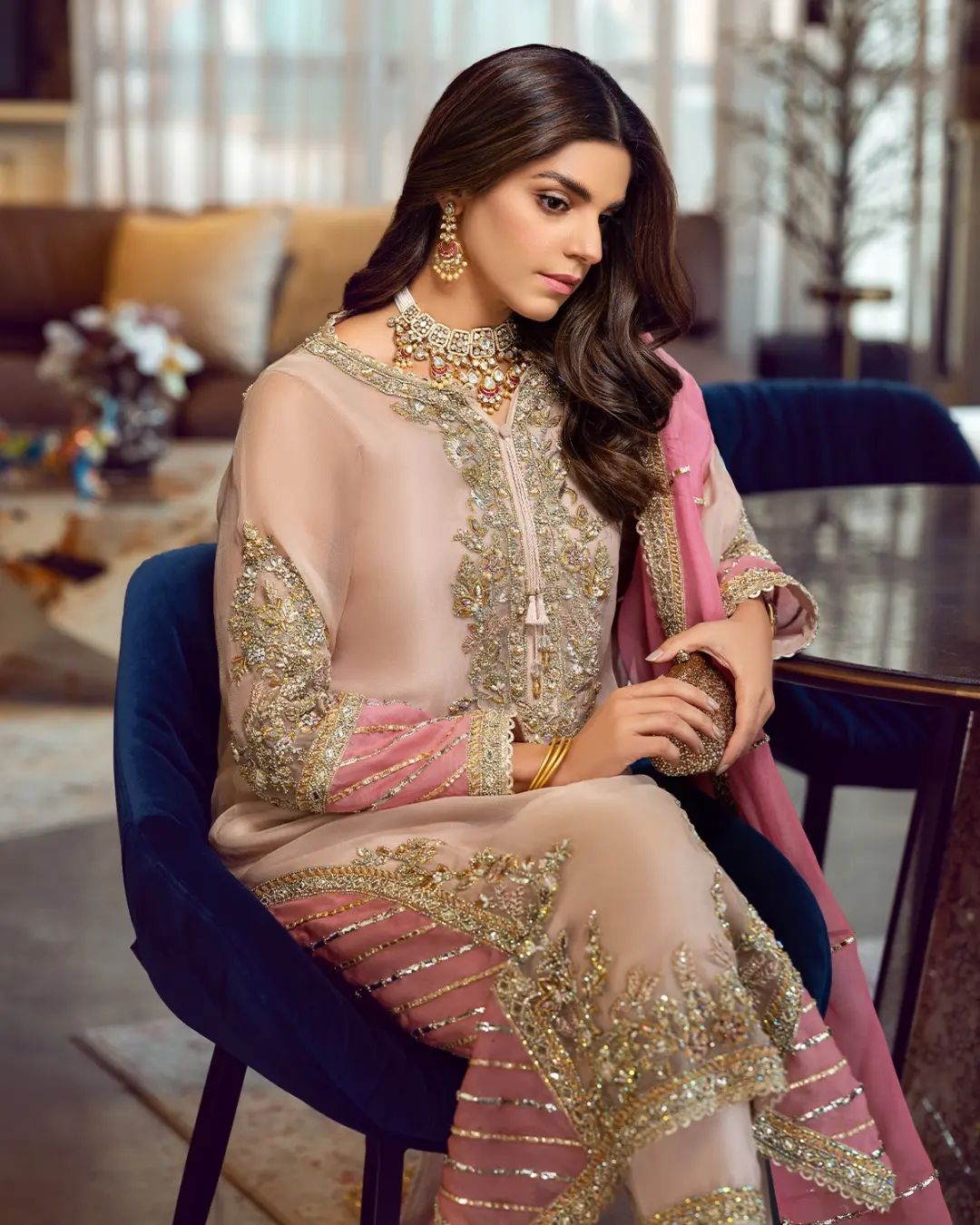 Sara Rohail Asghar Organza Embroidered Hand Emblishment Collection SRA PEACH NOUVEAU