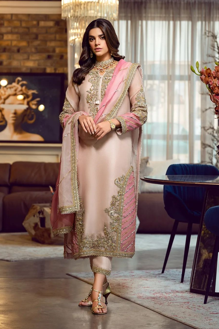 Sara Rohail Asghar Organza Embroidered Hand Emblishment Collection SRA PEACH NOUVEAU