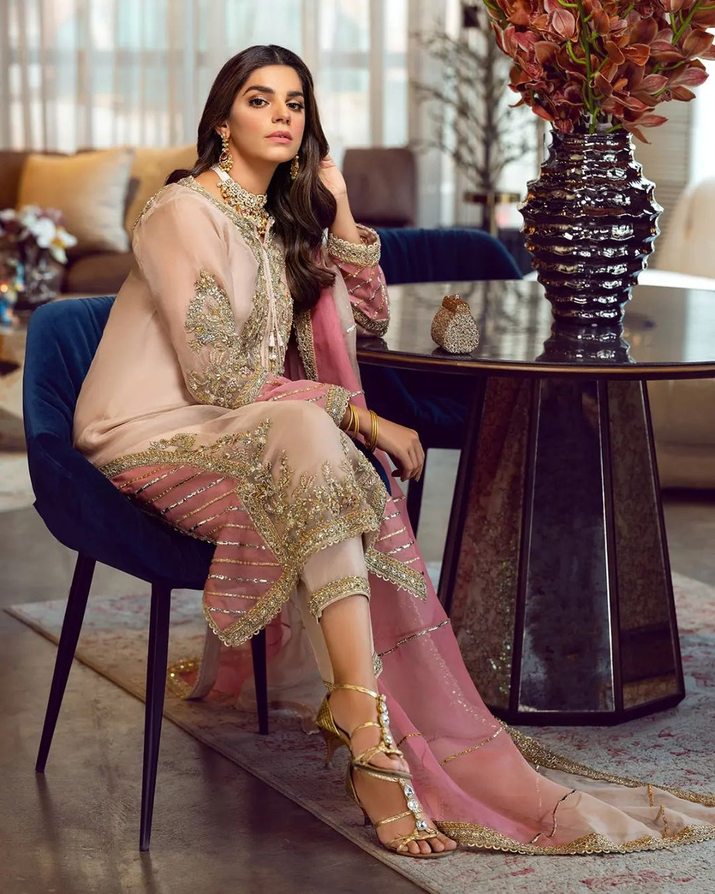 Sara Rohail Asghar Organza Embroidered Hand Emblishment Collection SRA PEACH NOUVEAU