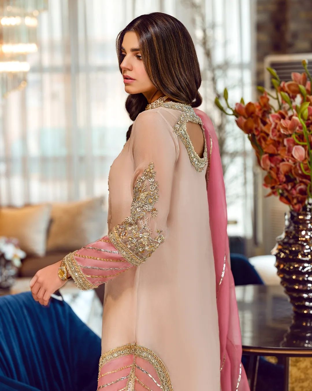 Sara Rohail Asghar Organza Embroidered Hand Emblishment Collection SRA PEACH NOUVEAU