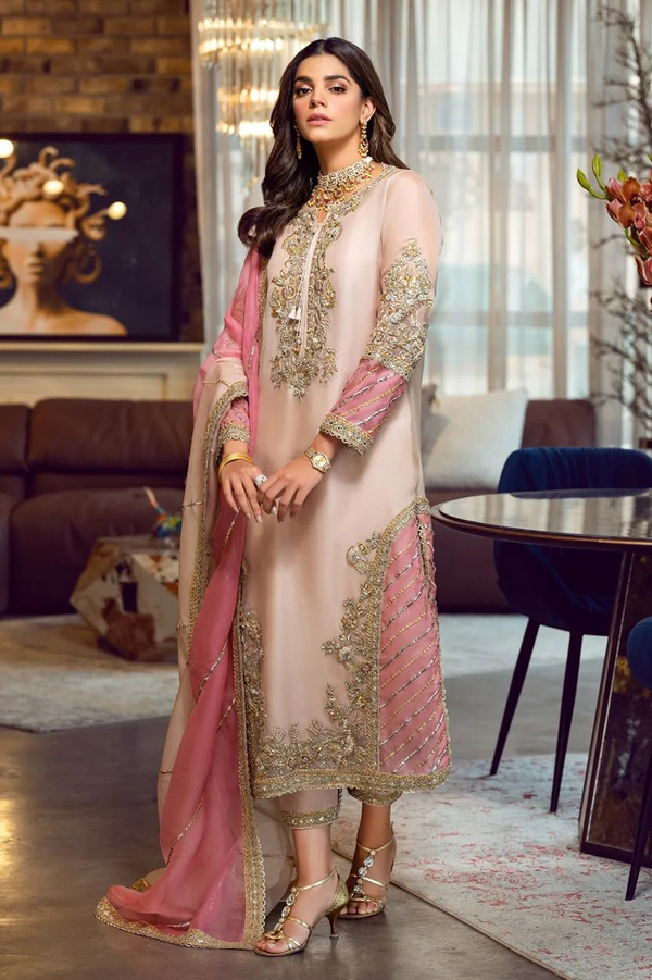 Sara Rohail Asghar Organza Embroidered Hand Emblishment Collection SRA PEACH NOUVEAU