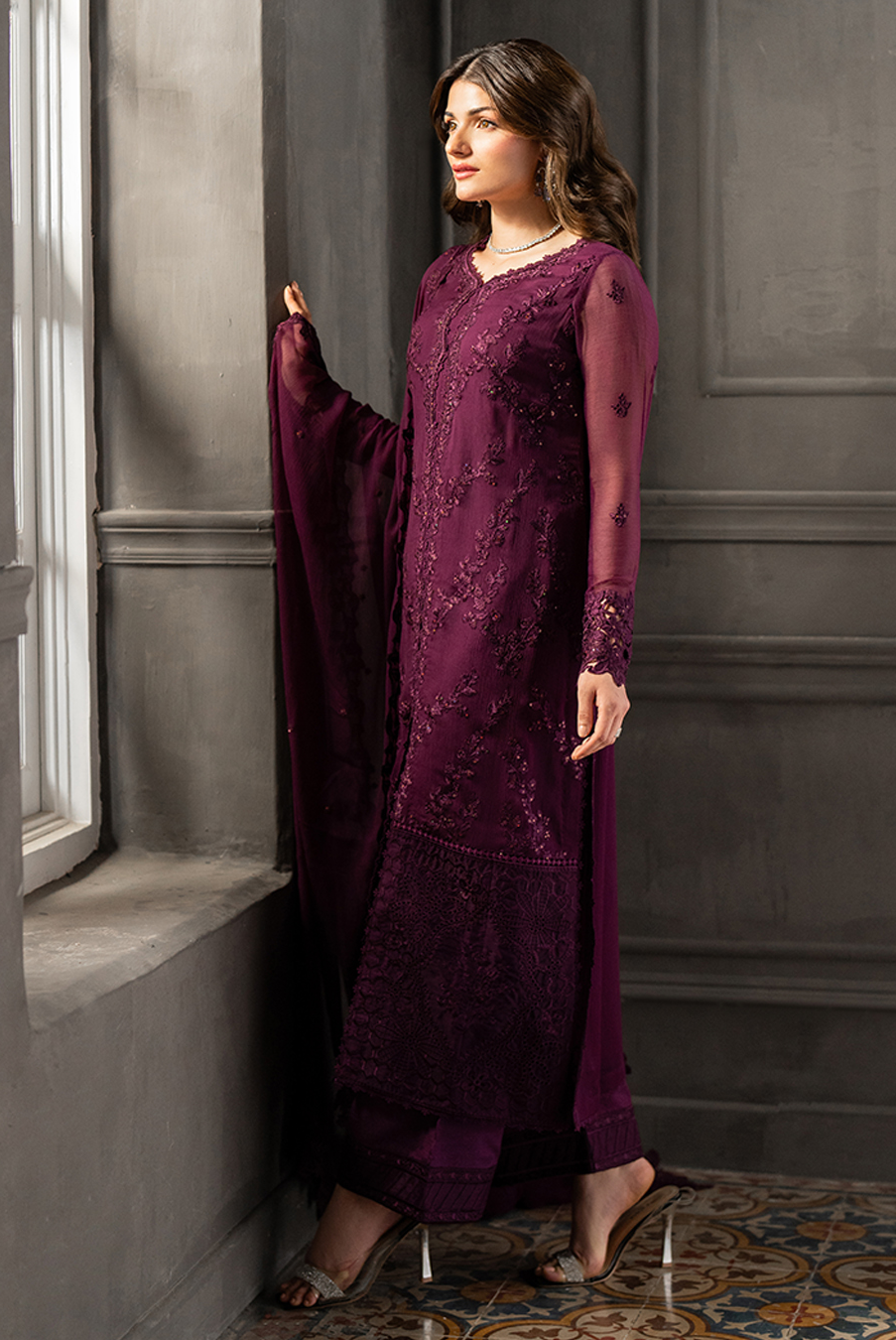 Azure Wedding Festive Luxury Chiffon Embroidered Collection Rose Noir