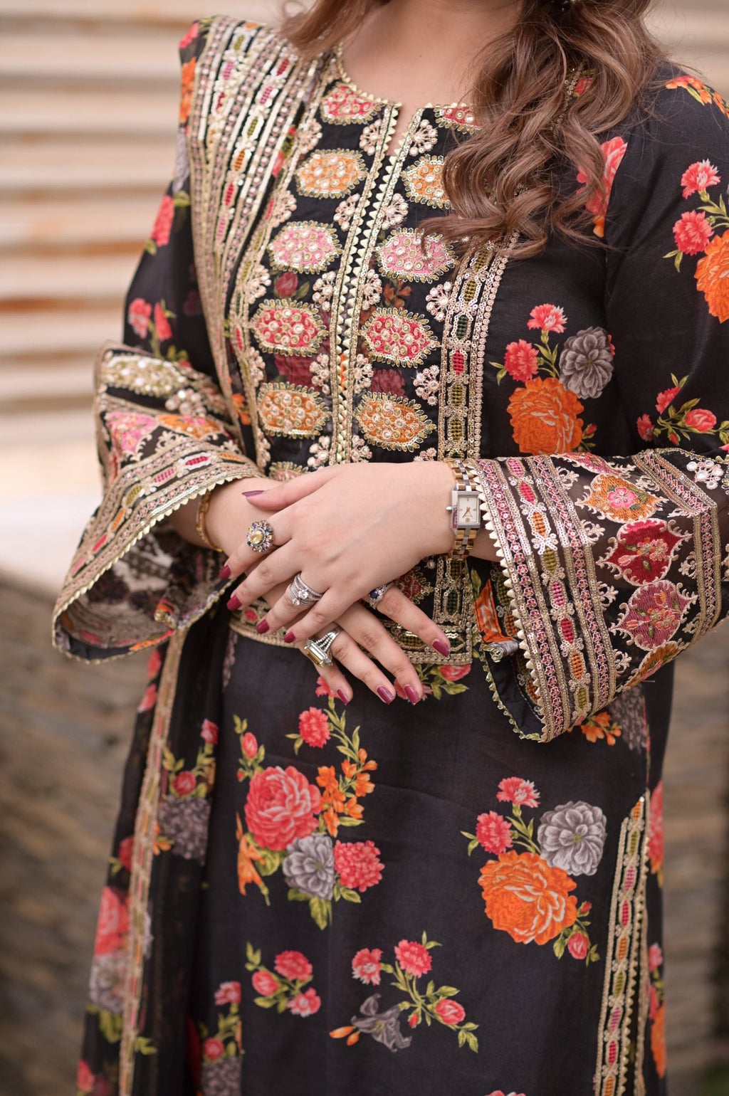 Aneelas Luxury Silk 3 Piece Unstitched Black