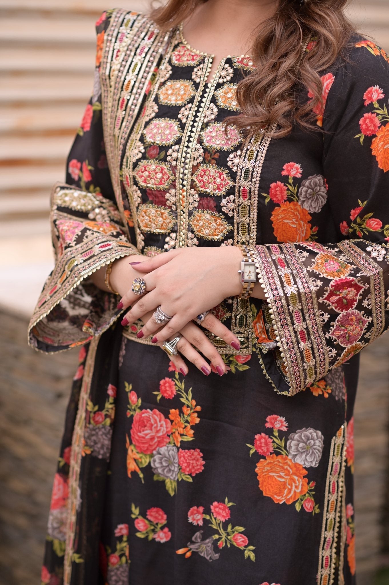 Aneelas Luxury Silk 3 Piece Unstitched Black