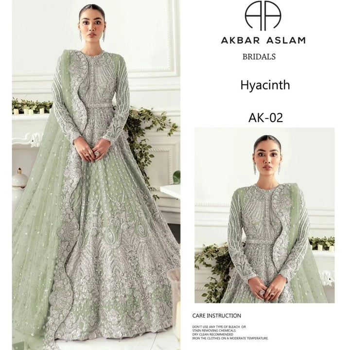 Akbar Aslam Luxury Bridals Collection Net Hand Embroidered Hyacinth - 3 Pieces Net Embroidered - Zainabjees