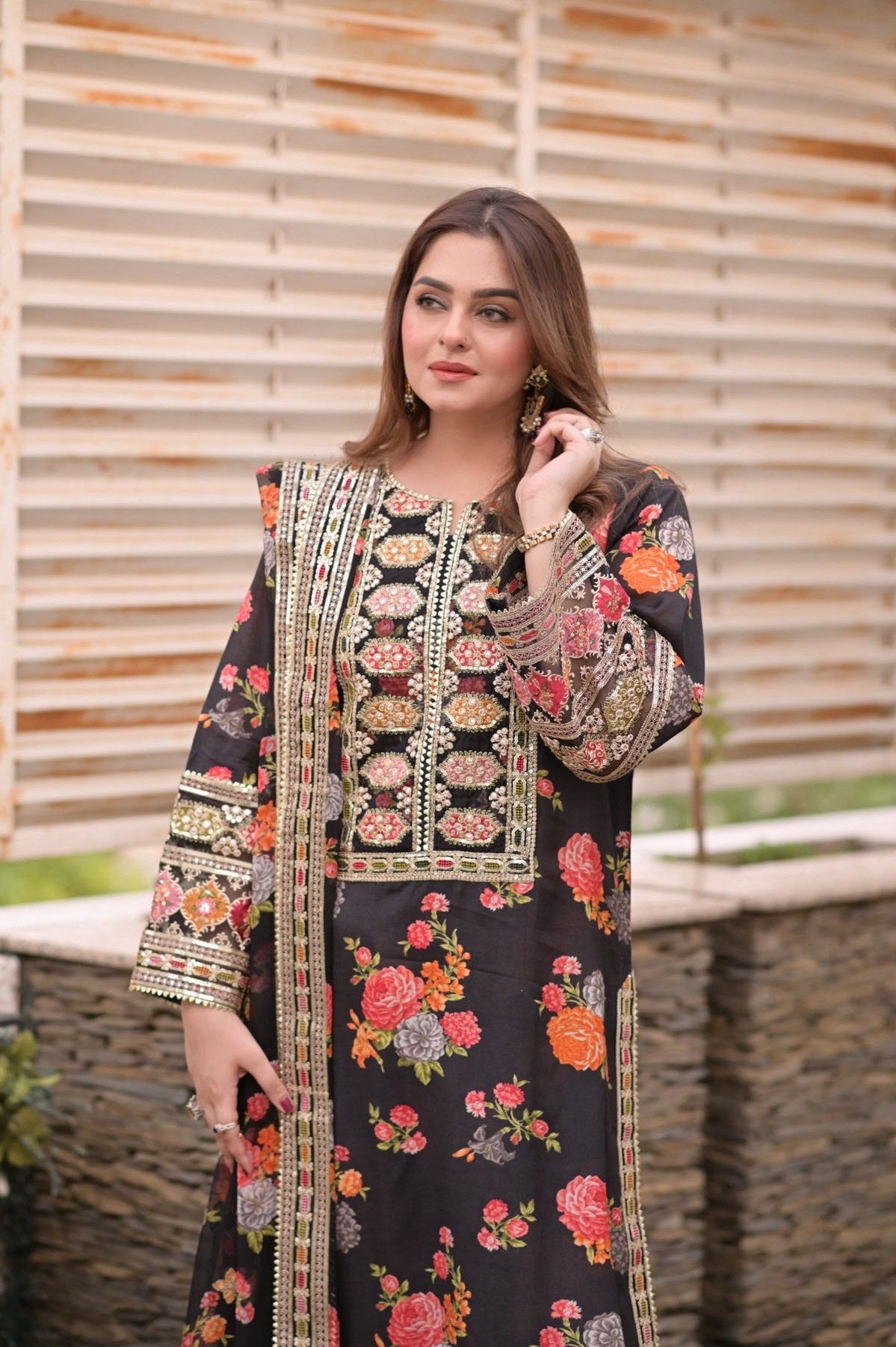 Aneelas Luxury Silk 3 Piece Unstitched Black